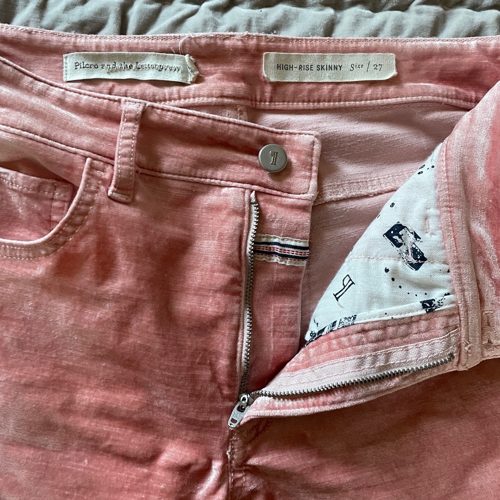 Pink velvet high-waisted Pilcro jeans